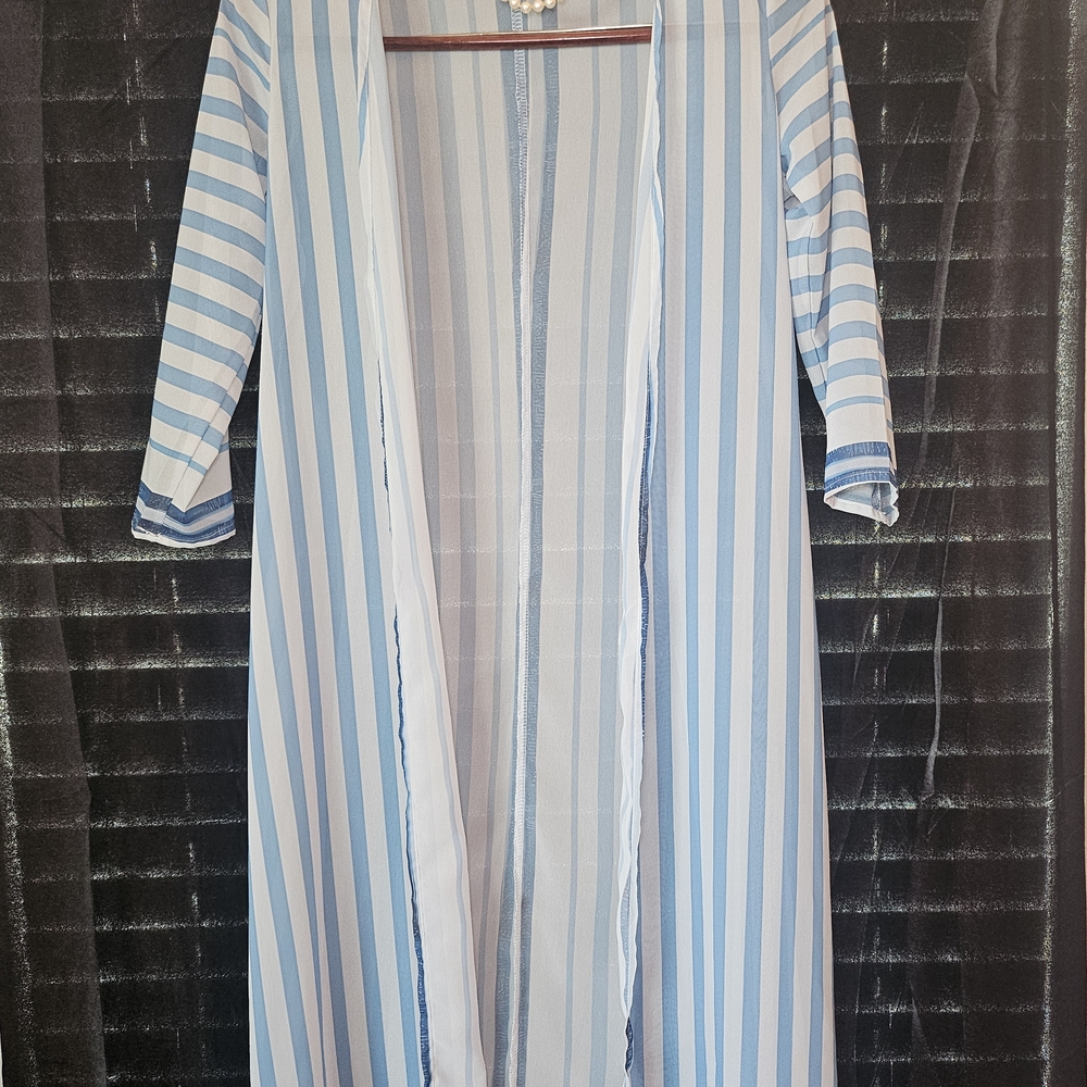 Striped Blue and White Swim Coverup
